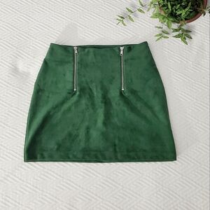 New Green Suedette Zippered Mini Skirt